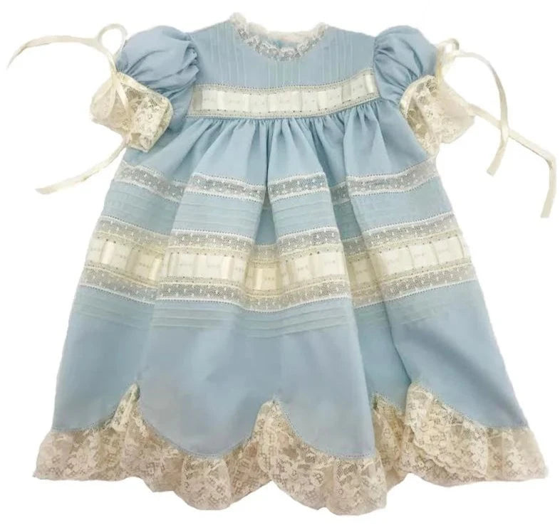HEIRLOOM DRESS - BABY BLUE WITH ECRU LACE MiMi Kids HEIRLOOM DRESS - BABY BLUE WITH ECRU LACE MiMi Kids