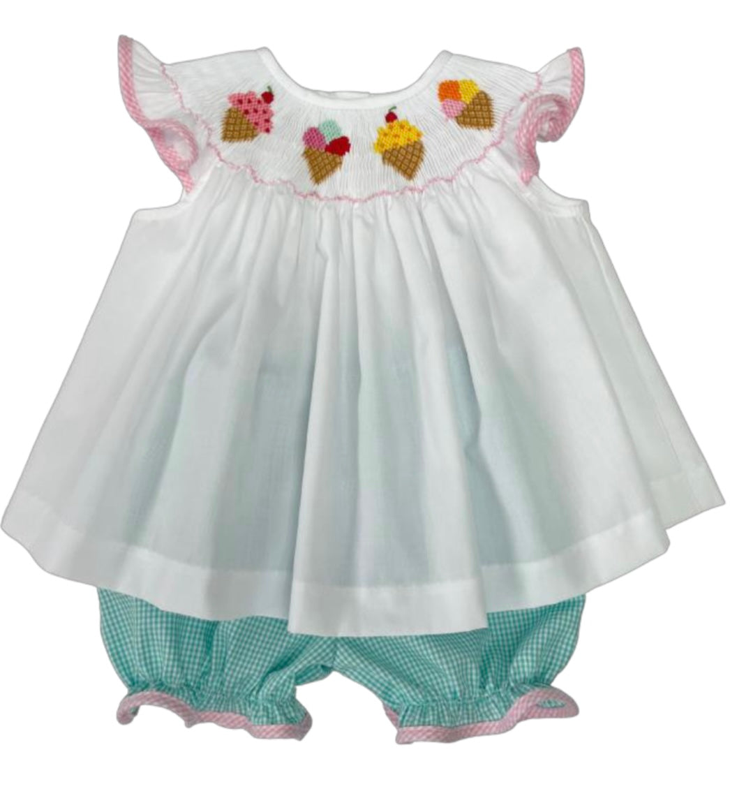 LuLu BeBe Girls GiGi Mint Green Smocked Ice Cream Cones Bubble