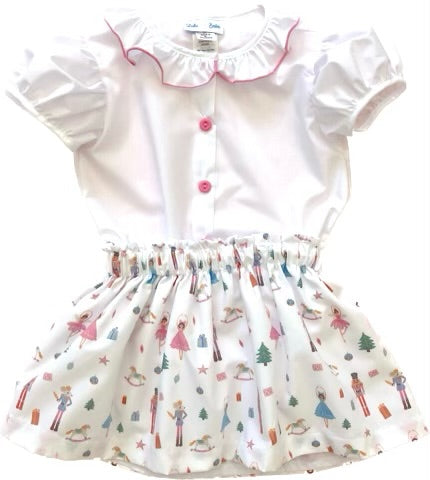LuLu BeBe Girls Blue Puff Sleeve Top - Sequin Christmas Nutcrackers main image 0