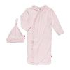 PIN DOT PINK MODAL MAGNETIC COZY SLEEPER GOWN AND HAT SET WITH RUFFLES