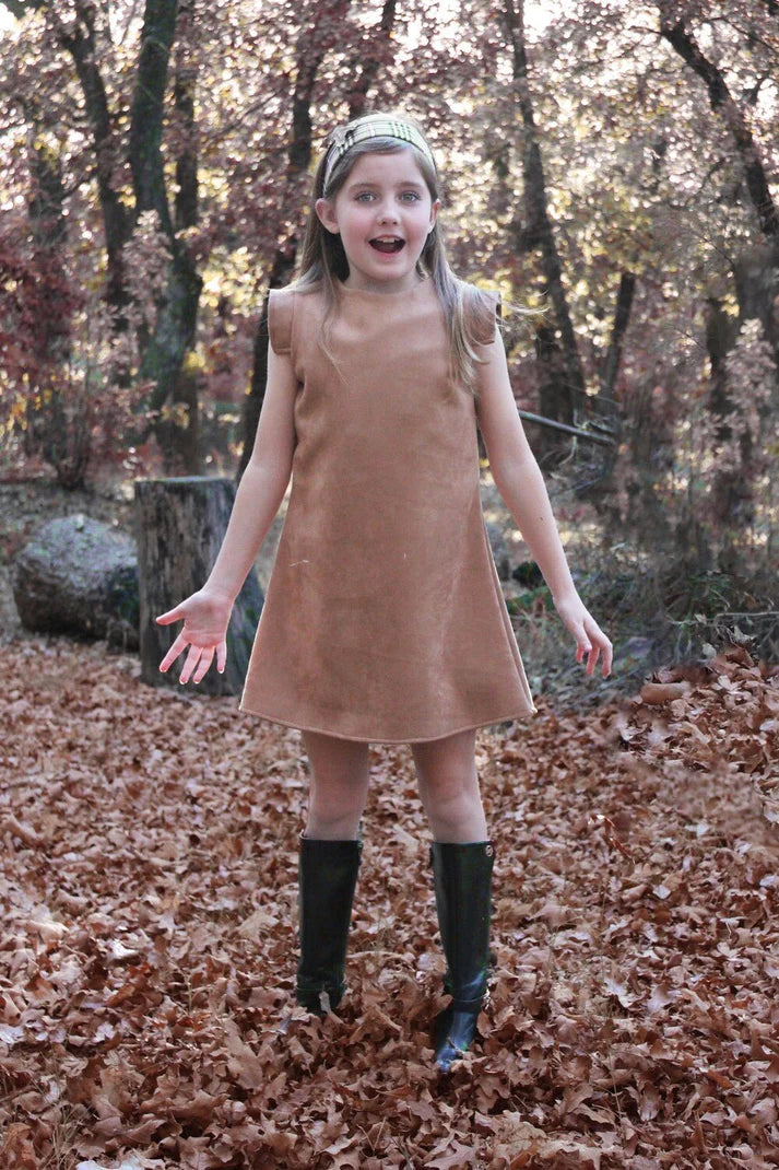 WHEAT FAUX SUEDE KNIT A-LINE DRESS MiMi Kids WHEAT FAUX SUEDE KNIT A-LINE DRESS MiMi Kids