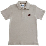 EMBROIDERED KNIT MICROSTRIPE POLO - FOOTBALL ON KHAKI