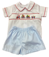 SANTA TRAIN SMOCKED BOYS SHORTSET