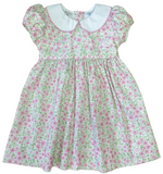 PINK DITSY WAIST DRESS WITH PINK PIPING