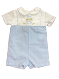 PETIT AMI SHORTALL WITH REMOVABLE EMBROIDERED BUNNY BIB