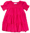 HOT PINK SHORT SLEEVE RUFFLE TIER DRESS
