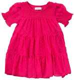 HOT PINK SHORT SLEEVE RUFFLE TIER DRESS