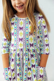 MARDI GRAS 3/4 SLEEVE POCKET TWIRL DRESS