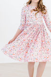 SPRINGTIME BUNNIES 3/4 SLEEVE POCKET TWIRL DRESS