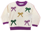 MARDI GRAS LONG SLEEVE BOWS SWEATER
