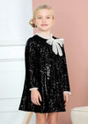 SEQUIN DRESS WITH BOW- BLACK