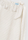 MICRO-DOT PATTERN BLOUSE- WHITE AND GOLD