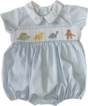 LULU BEBE SMOCKED DINO BOY BUBBLE WITH WHITE COLLAR