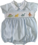 LULU BEBE SMOCKED DINO BOY BUBBLE WITH WHITE COLLAR