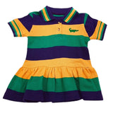 MARDI GRAS SHORT SLEEVE POLO DRESS WITH RUFFLE BOTTOM