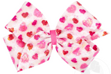 KING WHITE VALENTINE SEQUIN HAIR BOW WITH RED AND PINK HEART PRINT