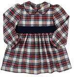 LONG SLEEVE CINDY LOU SASH DRESS - PARIS PIKE PLAID WITH NANTUCKET NAVY