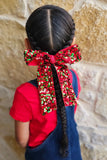 LARGE RED AND GREEN VELVET SEQUIN TWO-LOOP HAIR BOW