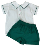 WHITE AND GREEN EMBROIDERED PINTUCK SHORT SET
