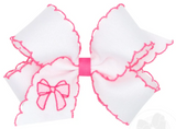 MEDIUM GROSGRAIN HAIR BOW WITH MOONSTITCH EDGE WITH BOW EMBROIDERY