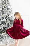 CRANBERRY VELVET TWIRL DRESS