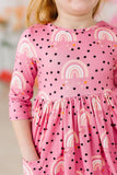 RAINBOW WISHES 3/4 SLEEVE POCKET TWIRL DRESS