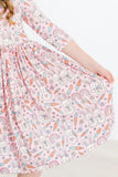 SPRINGTIME BUNNIES 3/4 SLEEVE POCKET TWIRL DRESS
