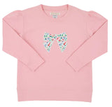 PUFF SLEEVE CASSIDY COMFY CREWNECK - SANDPEARL PINK WITH FAIR STREET FLORAL BOW