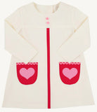 LONG SLEEVE PEGGY POCKET DRESS PALMETTO PEARL WITH RICHMOND RED AND HAMPTONS HOT PINK HEART POCKETS