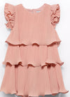 GIRL LAYERED PLEATED CHIFFON DRESS - SALMON