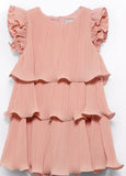 GIRL LAYERED PLEATED CHIFFON DRESS - SALMON