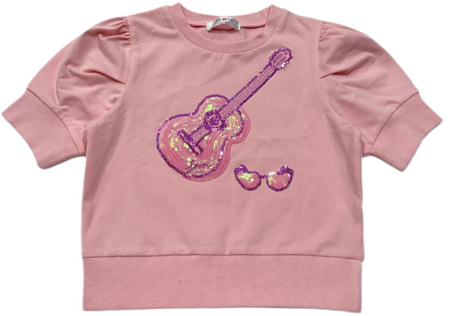 LuLu BeBe Girls White Puff Sleeve Sweatshirt Top - Pink Sequins Minnie Mouse main image 1