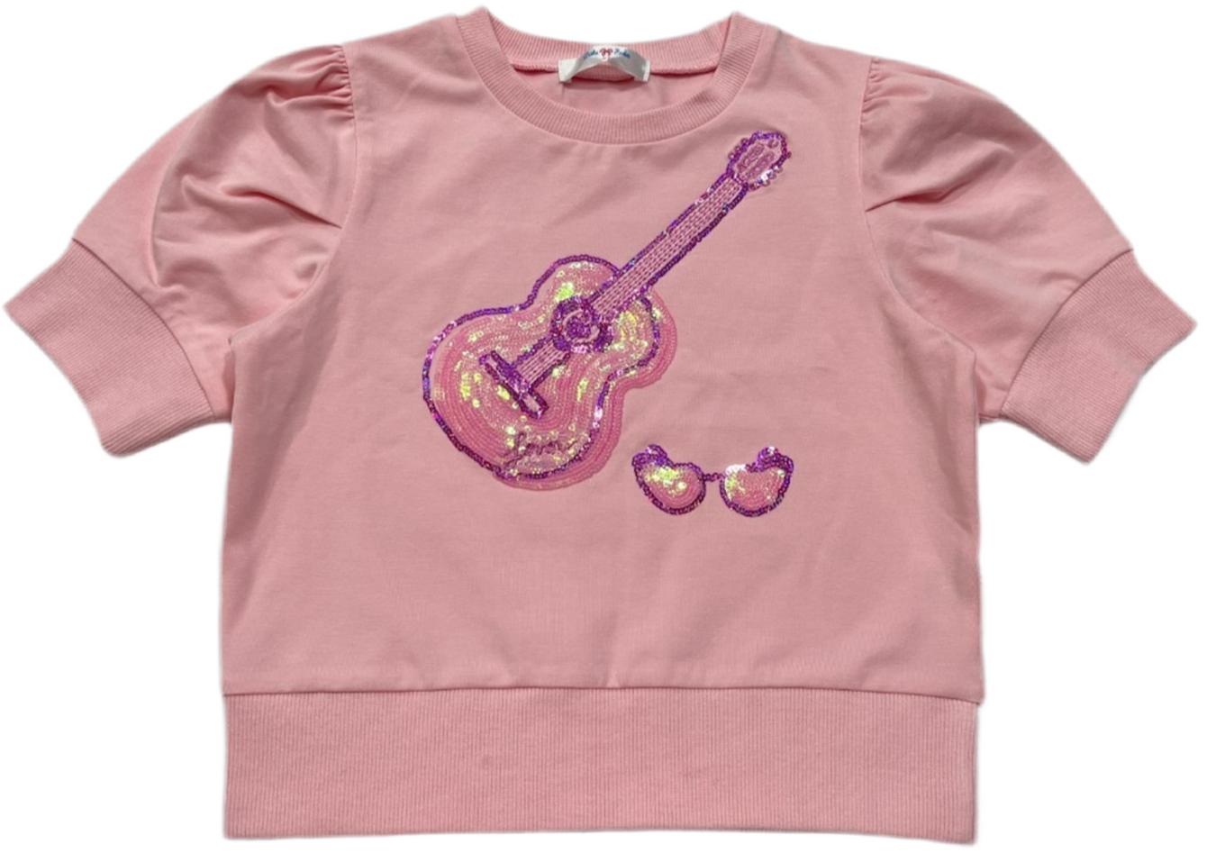 LuLu BeBe Girls Sequins B-Day Girl Birthday Puff Sleeve Top - Pink with Long Sleeves