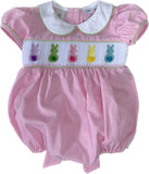 LULU BEBE PINK GINGHAM SMOCKED BUNNY BUBBLE