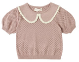POINTELLE COLLARED TOP - ROSEWOOD
