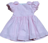 PEARL BUTTON BACK DRESS - PINK SEERSUCKER