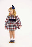 LONG SLEEVE CINDY LOU SASH DRESS - PARIS PIKE PLAID WITH NANTUCKET NAVY