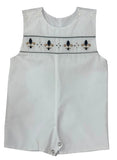 FLEUR DE LIS SAINTS EMBROIDERED WHITE SHORTALL