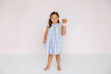ANGEL SLEEVE SANDY SMOCKED DRESS COLORED PENS PLAID WITH WORTH AVENUE WHITE