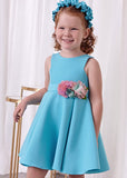 GIRLS FLORAL APPLIQUE CREPE DRESS