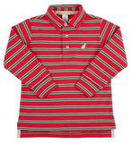 LONG SLEEVE PRIM AND PROPER POLO - RICHMOND RED, KIAWAH KELLY GREEN AND PALMETTO PEARL STRIPE