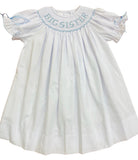 LULU BEBE BIG SISTER SMOCKED DRESS - WHITE AND BLUE