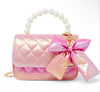 SHINY QUILTED FLUFFY BOW HANDBAG - HOT PINK