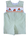 PUMPKIN WAGON GREEN GINGHAM SMOCKED SHORTALL