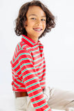 LONG SLEEVE PRIM AND PROPER POLO - RICHMOND RED, KIAWAH KELLY GREEN AND PALMETTO PEARL STRIPE