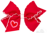 MEDIUM EMBROIDERED RED HEART GROSGRAIN HAIR BOW WITH MOON STITCH EDGE