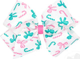 KING PINK CANDY CANE PRINT HAIR BOW