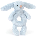 BASHFUL BLUE BUNNY RING RATTLE