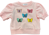 PINK BUTTERFLY PUFF SLEEVE SHIRT