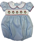 CHRISTMAS WREATH SMOCKED WAIST BUBBLE